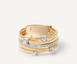 Five-Band Yellow Gold Ring With Prong-Set Diamonds And A Diamond-Studded Plaque|Marco Bicego Hot