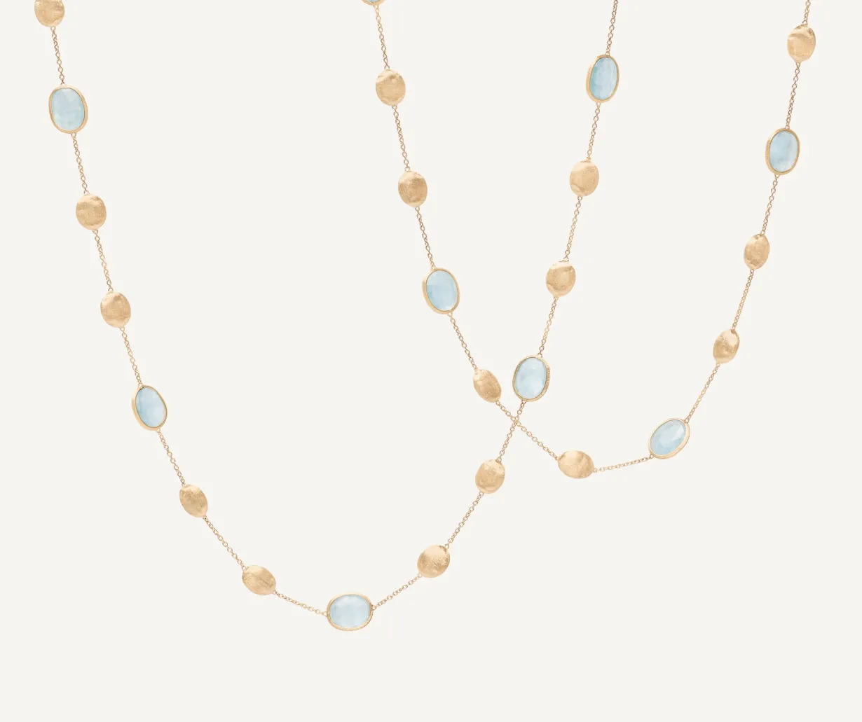 18Kt Yellow Gold Long Necklace With Aquamarines And Diamonds|Marco Bicego Shop