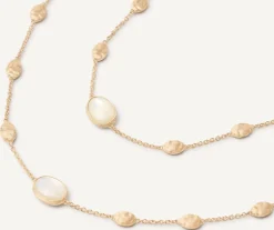 18Kt Yellow Gold Long Necklace With Small Ovals, Mother-Of-Pearl, And Diamonds|Marco Bicego Flash Sale