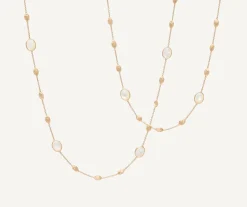 18Kt Yellow Gold Long Necklace With Small Ovals, Mother-Of-Pearl, And Diamonds|Marco Bicego Flash Sale
