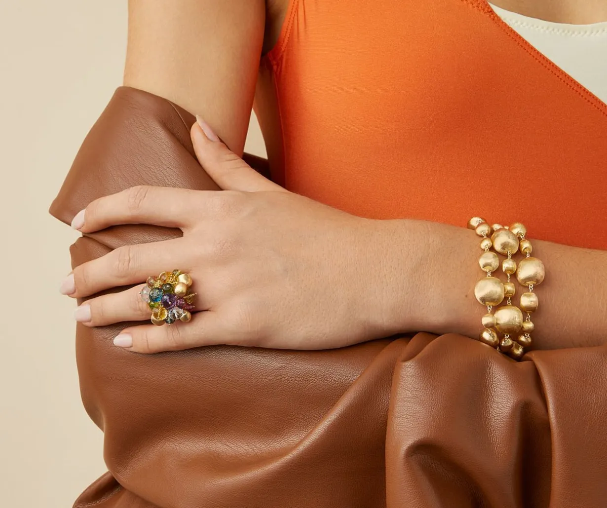 18Kt Yellow Gold Mixed Gemstone Cocktail Ring, Large|Marco Bicego Clearance