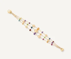 18Kt Yellow Gold Mixed Gemstone Three-Strand Bracelet|Marco Bicego New