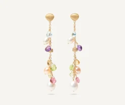18Kt Yellow Gold Pearls And Gemstones Long Drop Earrings|Marco Bicego Fashion