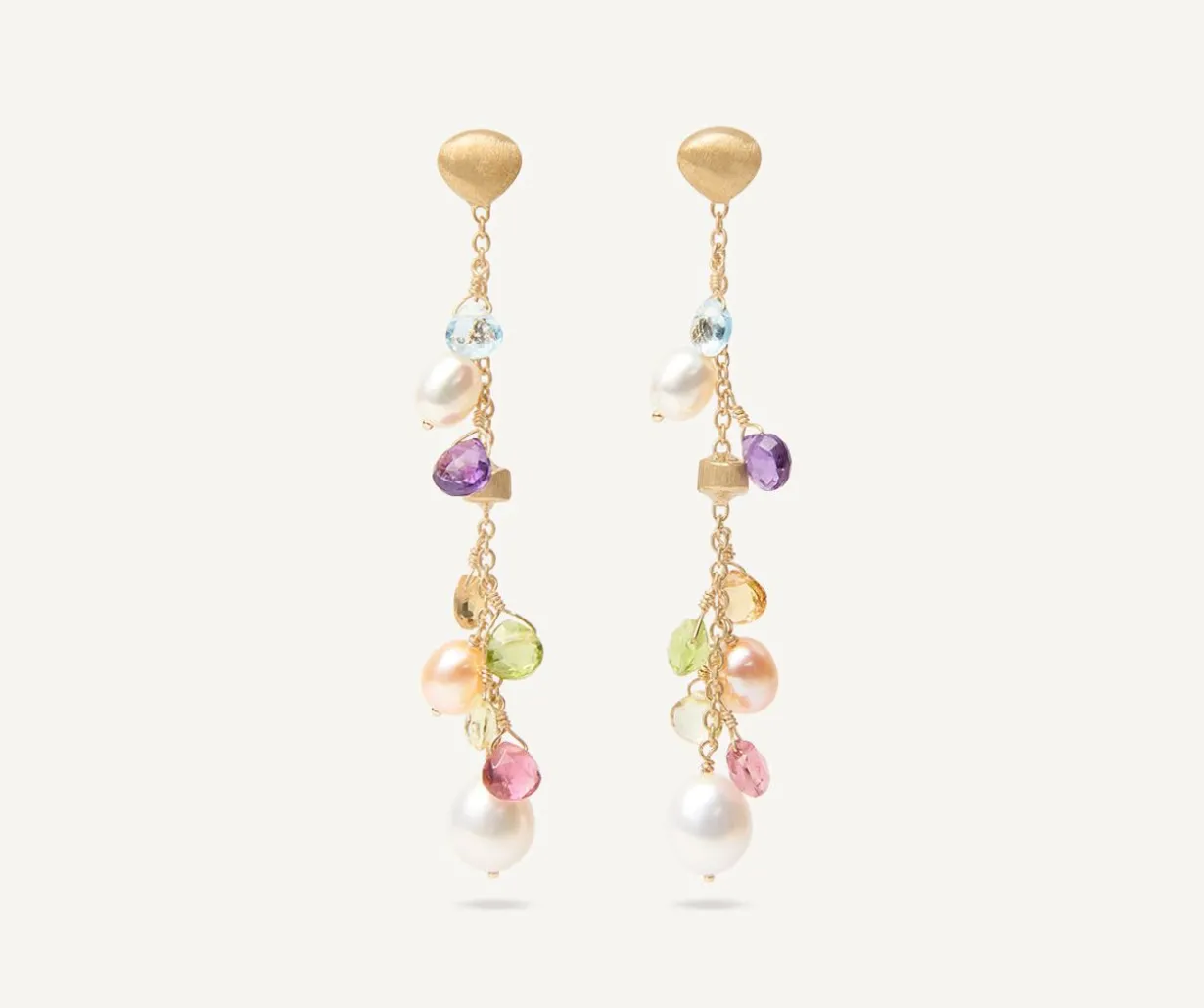 18Kt Yellow Gold Pearls And Gemstones Long Drop Earrings|Marco Bicego Fashion