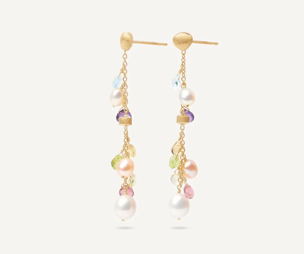 18Kt Yellow Gold Pearls And Gemstones Long Drop Earrings|Marco Bicego Fashion