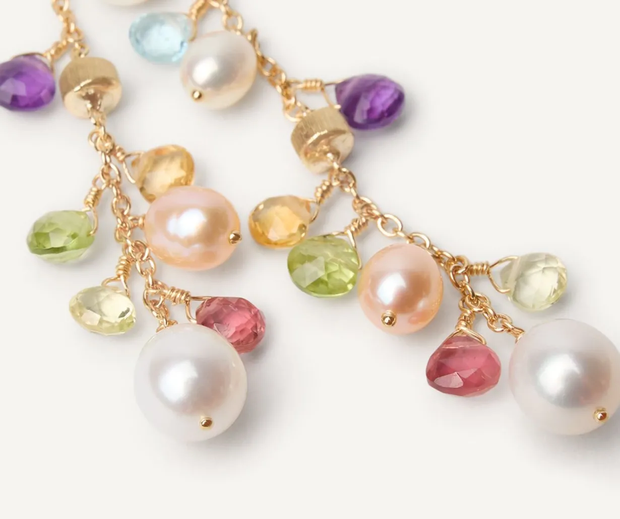 18Kt Yellow Gold Pearls And Gemstones Long Drop Earrings|Marco Bicego Fashion
