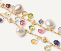 18Kt Yellow Gold Pearls And Multicoloured Gemstone Double-Strand Bracelet|Marco Bicego Best