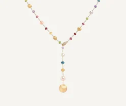 Mixed Gemstone And Pearls 18Kt Yellow Gold Lariat Necklace|Marco Bicego Cheap