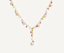 Pearls And Mixed Gemstone 18Kt Yellow Gold Lariat Necklace|Marco Bicego Outlet