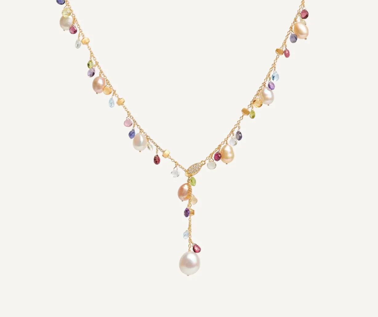 Pearls And Mixed Gemstone 18Kt Yellow Gold Lariat Necklace|Marco Bicego Outlet