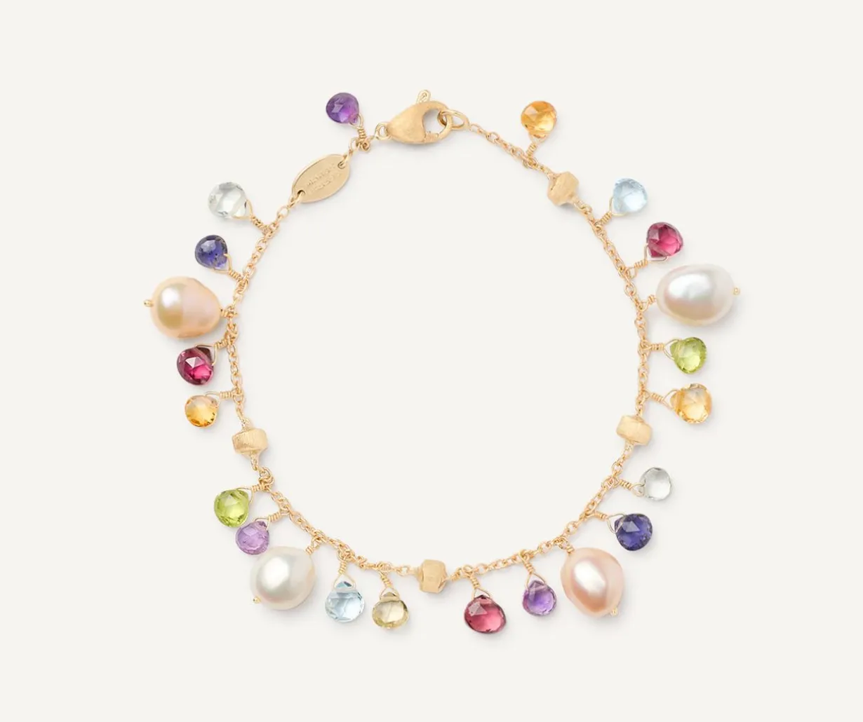 Pearls And Multicoloured Gemstone Single-Strand 18Kt Yellow Gold Bracelet|Marco Bicego Discount