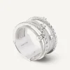 Seven-Band White Gold Ring With Prong-Set Diamonds And Diamond-Studded Plaques|Marco Bicego New