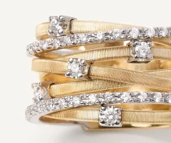 Seven-Band Yellow Gold Ring With Prong-Set Diamonds And Diamond-Studded Plaques|Marco Bicego Discount