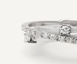 Three-Band White Gold Ring With Prong-Set Diamonds And A Diamond-Studded Plaque|Marco Bicego Online