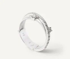 Three-Band White Gold Ring With Prong-Set Diamonds And A Diamond-Studded Plaque|Marco Bicego Online