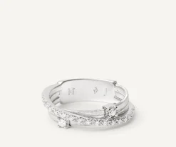 Three-Band White Gold Ring With Prong-Set Diamonds And A Diamond-Studded Plaque|Marco Bicego Online