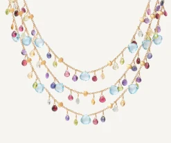 Three-Strand Chain Necklace With Multicoloured Gemstones|Marco Bicego New